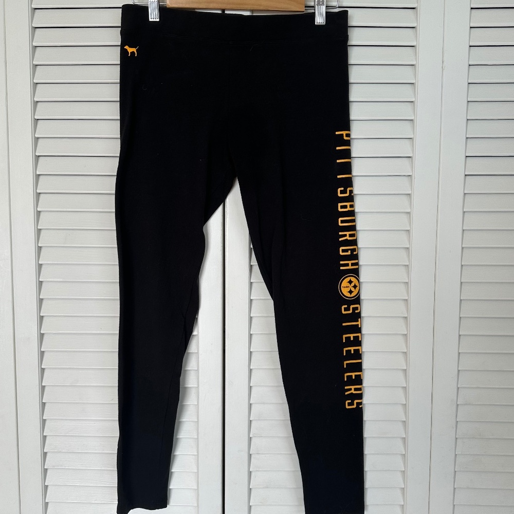 WOMEN'S NFL PINK VICTORIA SECRET BLACK PULL UP LEGGINGS, SIZE: MEDIUM